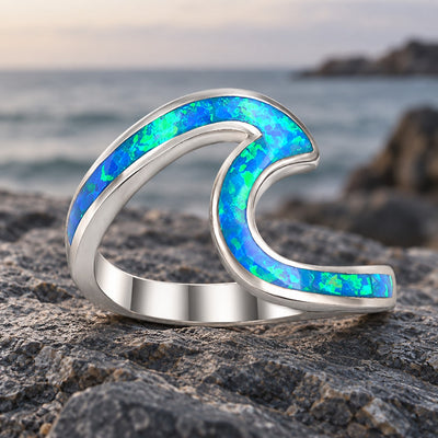 Blue Opal Geometric Ring