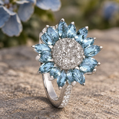 Blue Zircon Sunflower Ring