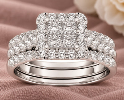 Square Zircon Halo Ring Set
