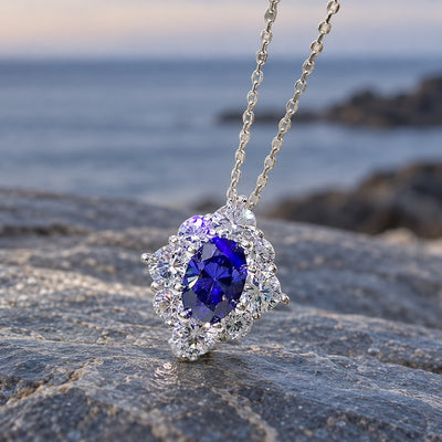 Sapphire Blue Flower Pendant Necklace