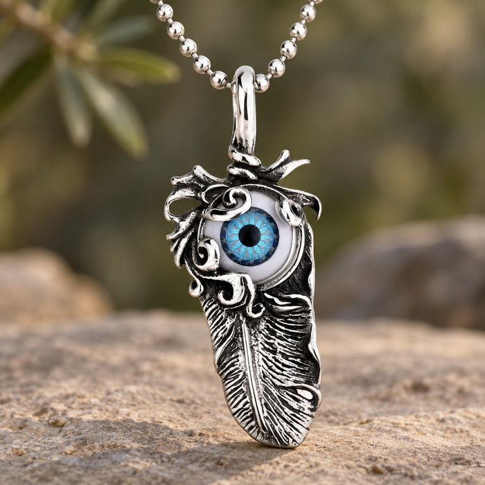 Titanium Evil Eye Feather Necklace