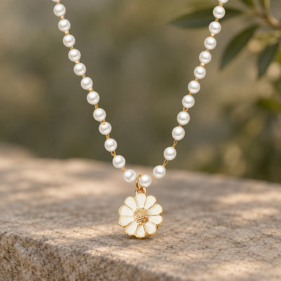 Daisy Pearl Drop Necklace