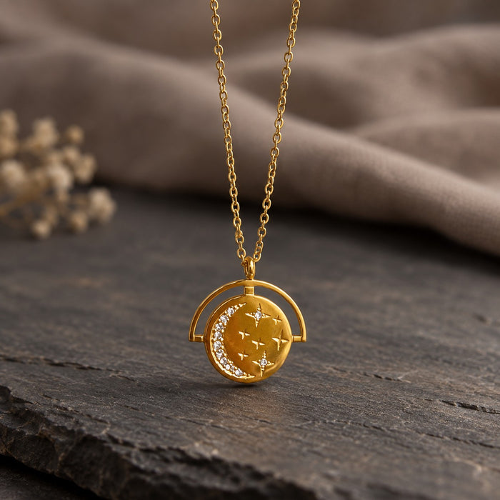 Moon and Star Medallion Necklace
