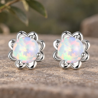 Opal Flower Stud Earrings
