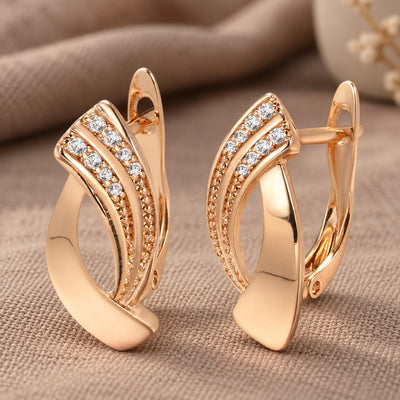 Rose Gold Geometric Zirconia Earrings